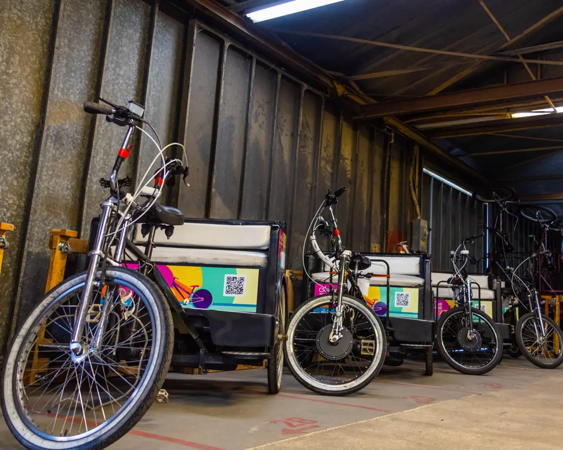 Kween Cab pedicabs in the shop