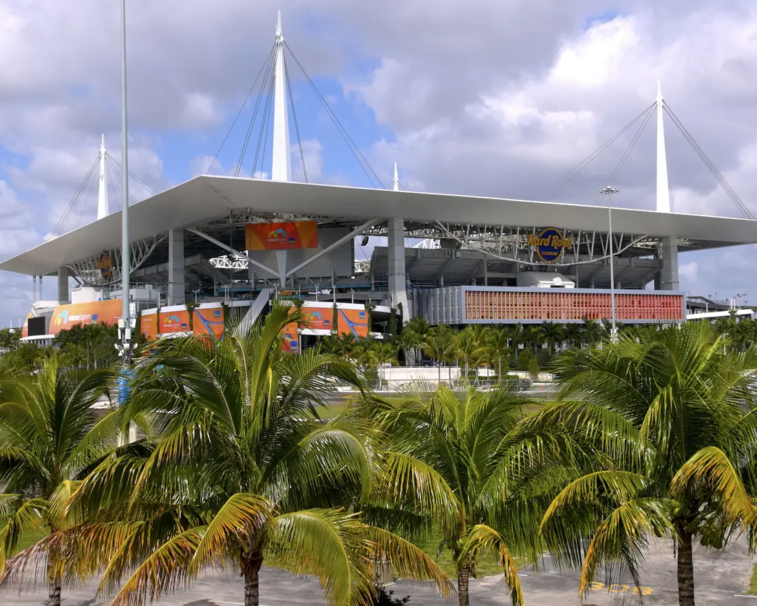 Stadium and palm trees in Miami