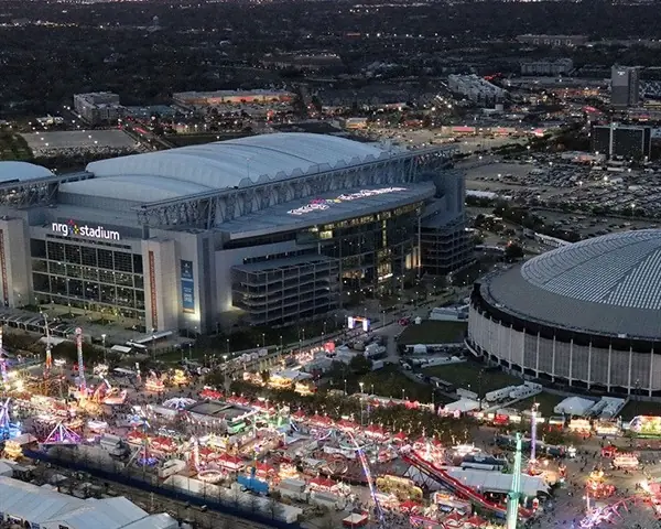 Aerial view of NRG Park during the Houston rodeo and carnival